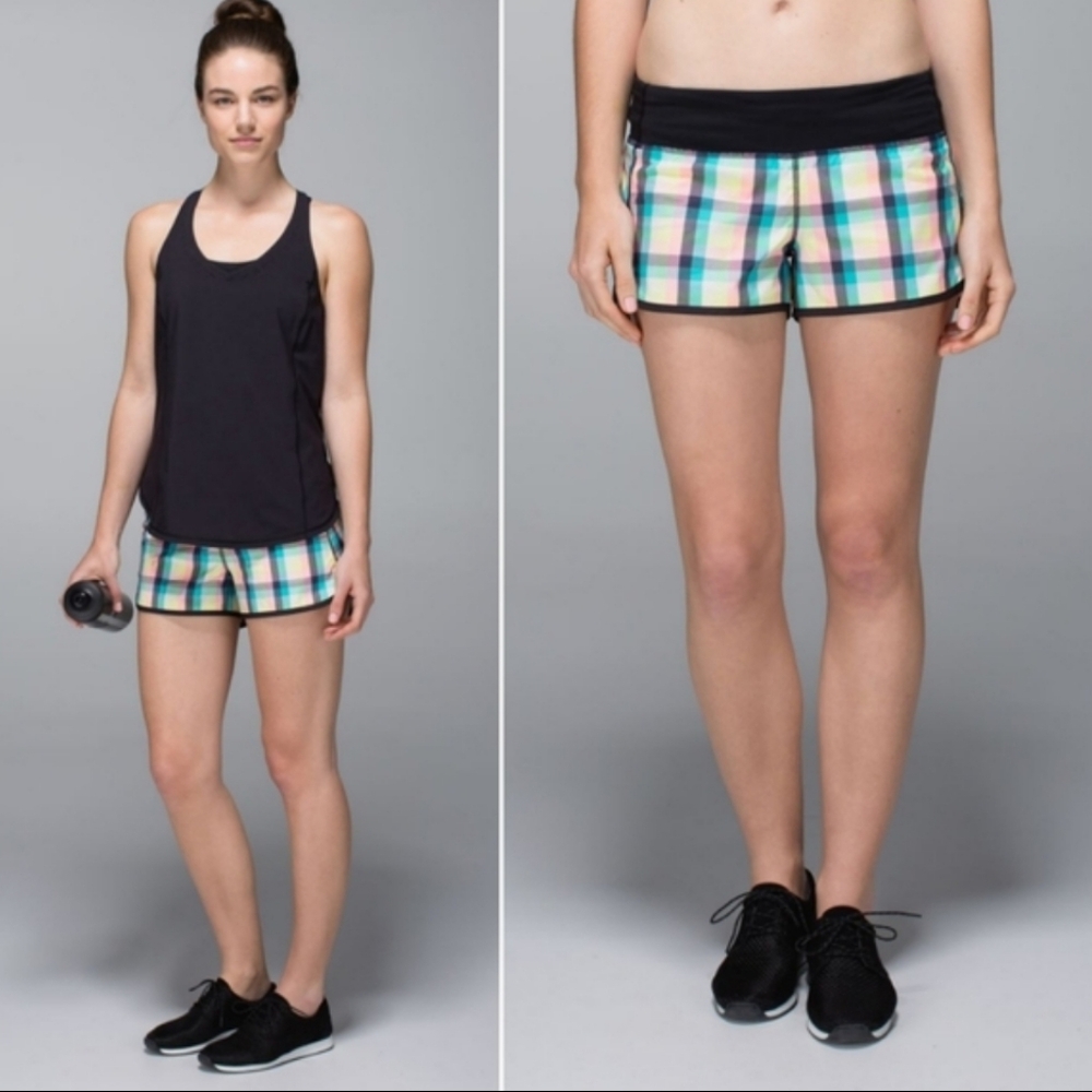 Lululemon Run Speed Short 2-way Stretch / Wee Wheezy Check Bleached Coral Cadet